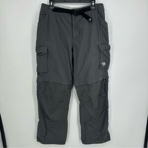 Mountain Hardwear Mens Large Belted Hiking Pants Convertible Gray Cargo Shorts